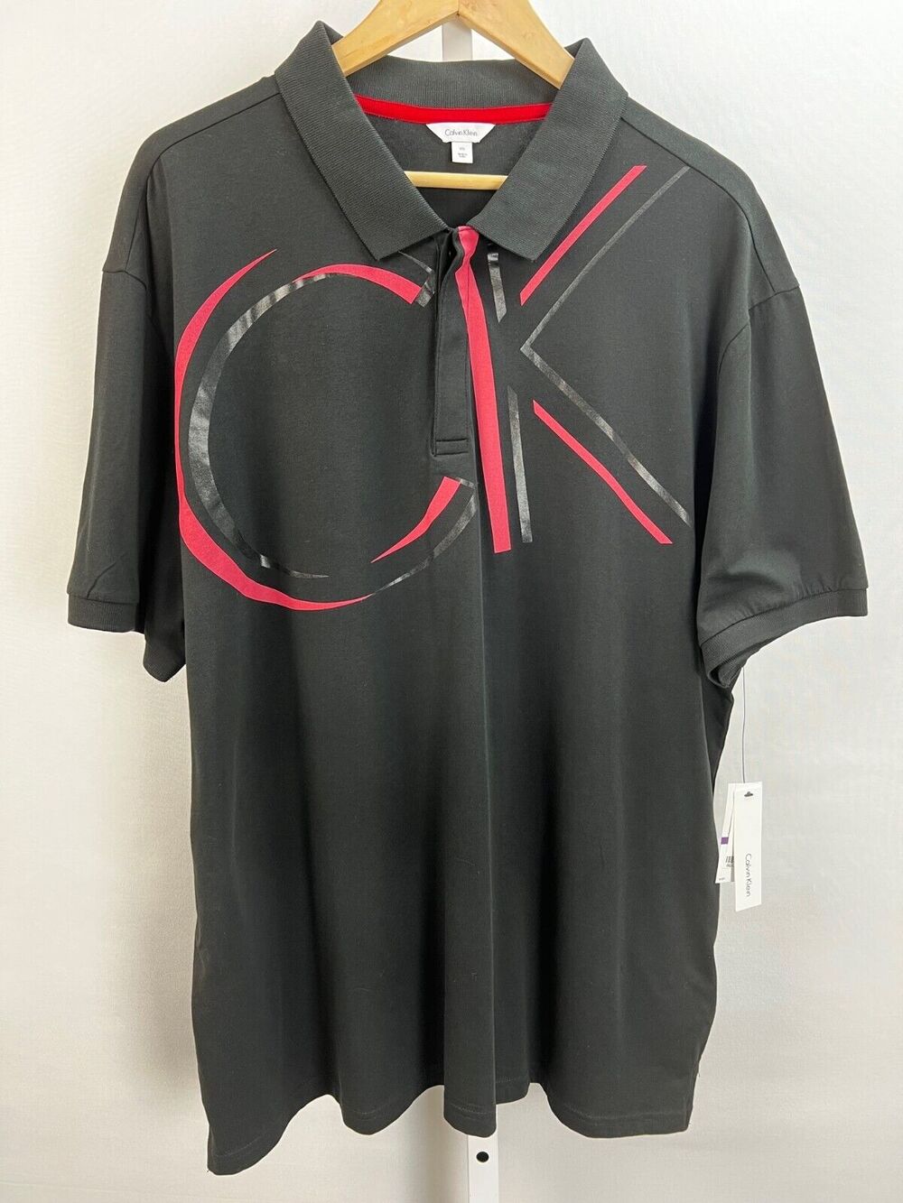 NWT CALVIN KLEIN MEN'S PINK BLACK SHORT SLEEVE POLO RUGBY SHIRT XXL 2XL